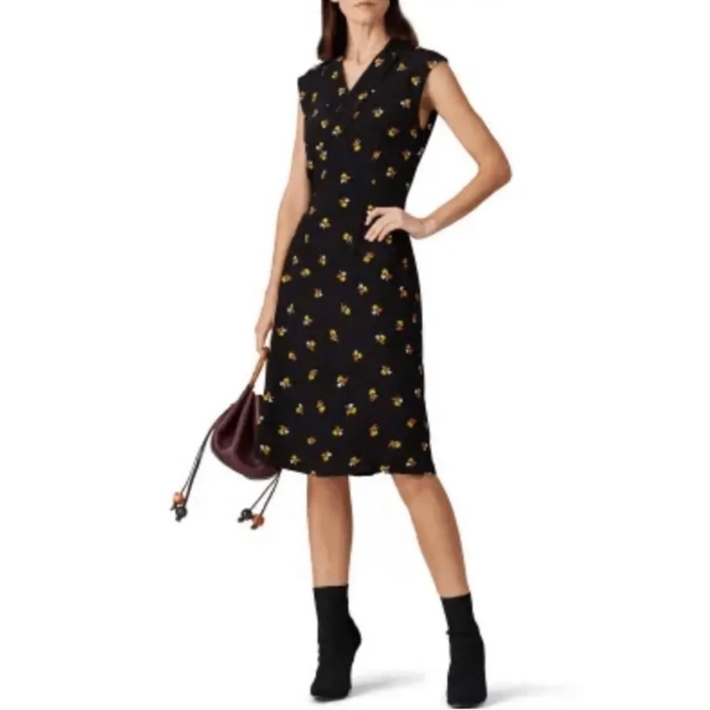 Of Mercer Allen Black, Yellow Orange Abstract Floral Dress Sz 8